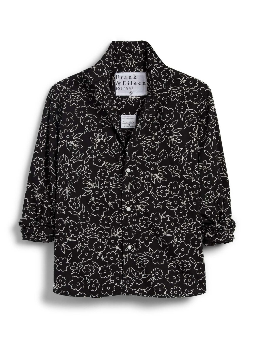 Frank & Eileen Silvio Untuckable Button-Up | Black White Floral | Lagenlook | XS